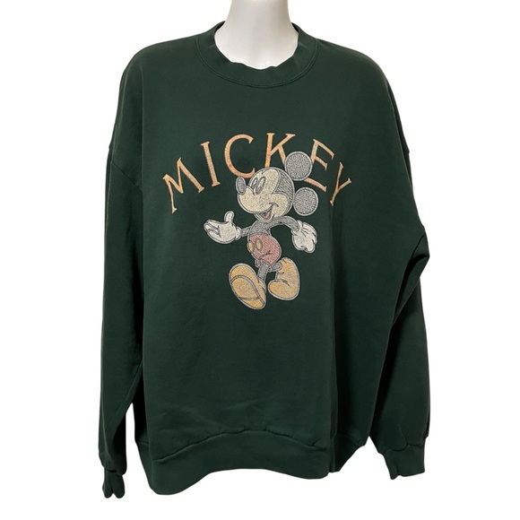 Vintage Disney Mickey Mouse Spellout Green Crewneck Sweatshirt Velva Sheen - Picture 1 of 12